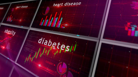 Civilization diseases and health service crisis charts and graphs diagram concept 3d illustrationの写真素材