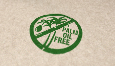 Palm oil free stamp icons in few color versions. Healthy nutrition concept 3D rendering illustration.の写真素材