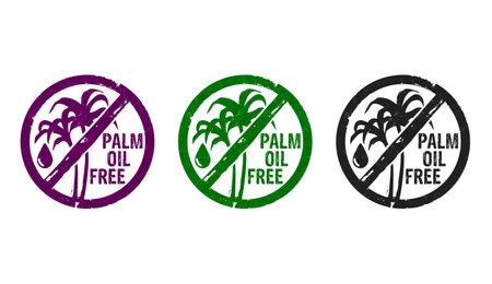 Palm oil free stamp icons in few color versions. Healthy nutrition concept 3D rendering illustration.の写真素材