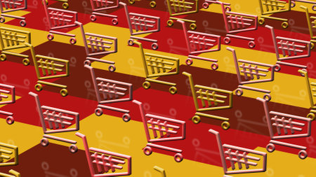 Cart shop and online shopping e-commerce business multiply symbol pattern. Abstract concept 3d mosaic icons illustration.の写真素材