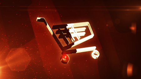 Cart shop and online shopping e-commerce business golden metal symbol. Abstract concept 3d icon illustration.の写真素材