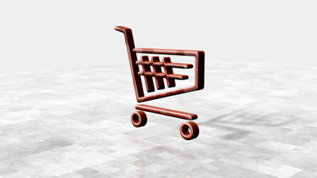 Cart shop and online shopping e-commerce business symbol. Abstract concept 3d icon illustration.の写真素材