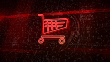 Cart shop and online shopping e-commerce business symbol. Abstract concept 3d icon illustration.の写真素材