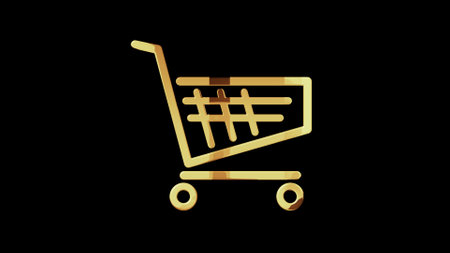 Cart shop and online shopping e-commerce business golden metal symbol. Abstract concept 3d icon illustration.の写真素材