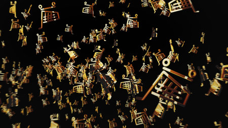 Cart shop and online shopping e-commerce business golden metal symbol. Abstract concept 3d icon illustration.の写真素材