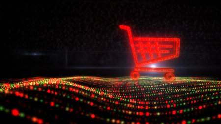 Cart shop and online shopping e-commerce business golden metal symbol. Abstract concept 3d icon illustration.の写真素材
