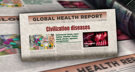 Civilization diseases digital attack and cyber warfare vintage news and newspaper printing. Abstract concept retro headlines 3d illustration.の写真素材