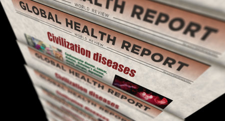 Civilization diseases digital attack and cyber warfare vintage news and newspaper printing. Abstract concept retro headlines 3d illustration.の写真素材