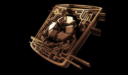 Trash waste management and disposal bin golden metal shine symbol concept. Spectacular glowing and reflection light icon abstract object 3d illustration.の写真素材