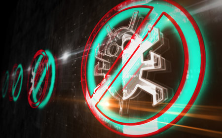 Antivirus cybersecurity warning symbol digital concept. Network, cyber technology sign and computer background abstract icon 3d illustration.の写真素材