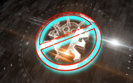 Antivirus cybersecurity warning symbol digital concept. Network, cyber technology sign and computer background abstract icon 3d illustration.の写真素材