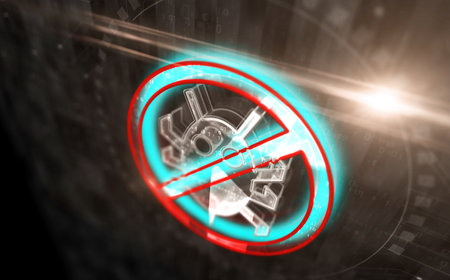 Antivirus cybersecurity warning symbol digital concept. Network, cyber technology sign and computer background abstract icon 3d illustration.の写真素材