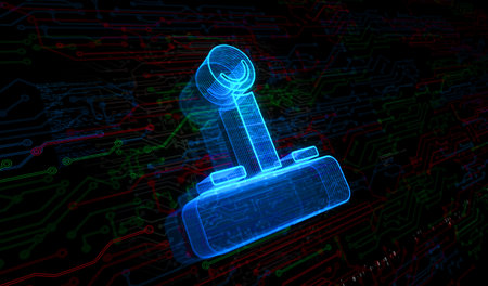 Joystick videogame and gaming symbol digital concept. Network, cyber technology and computer background abstract 3d illustration.の写真素材