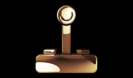 Joystick videogame and gaming golden metal shine symbol concept. Spectacular glowing and reflection light icon abstract object 3d illustration.の写真素材
