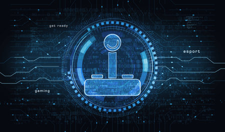 Joystick videogame and gaming symbol digital concept. Network, cyber technology and computer background abstract 3d illustration.の写真素材
