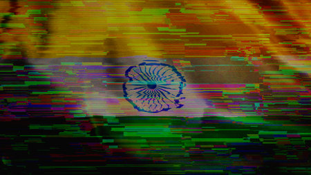 India digital technology flag cyber background. Indian banner cyberattack and espionage concept illustration.の写真素材