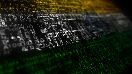 India digital technology flag cyber background. Indian banner cyberattack and espionage concept illustration.の写真素材