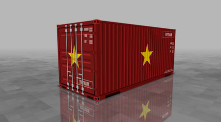 Vietnam export production and import cargo containers in row business concept. Vietnamese flag industrial shipping box 3d illustration.の写真素材
