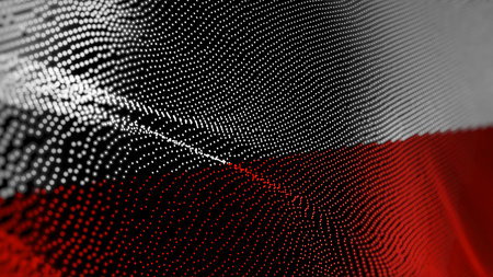 Poland digital technology flag cyber background. Polish banner cyberattack and espionage concept illustration.の写真素材