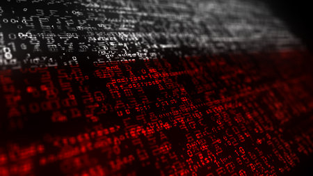Poland digital technology flag cyber background. Polish banner cyberattack and espionage concept illustration.の写真素材