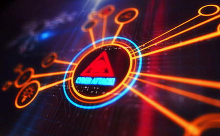 Cyber attack alert and security warning symbol digital concept. Network, cyber technology sign and computer background abstract icon 3d illustration.の写真素材