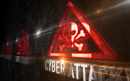 Cyber attack alert and security warning symbol digital concept. Network, cyber technology sign and computer background abstract icon 3d illustration.の写真素材