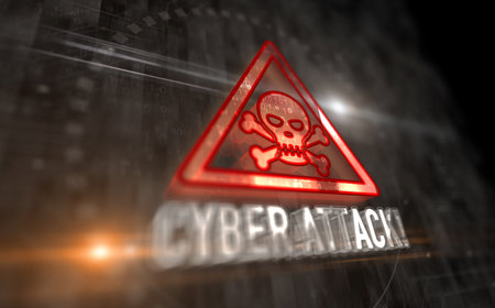 Cyber attack alert and security warning symbol digital concept. Network, cyber technology sign and computer background abstract icon 3d illustration.の写真素材