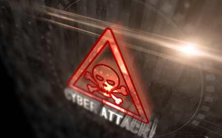 Cyber attack alert and security warning symbol digital concept. Network, cyber technology sign and computer background abstract icon 3d illustration.の写真素材