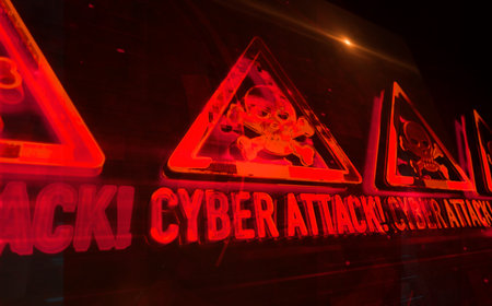Cyber attack alert and security warning symbol digital concept. Network, cyber technology sign and computer background abstract icon 3d illustration.の写真素材