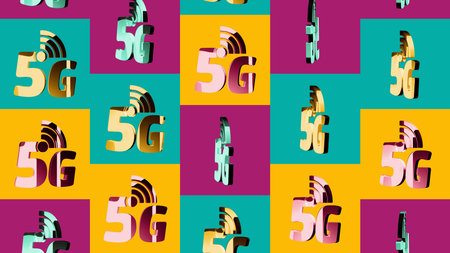 5G mobile wireless network and smartphone communication multiply symbol pattern. Abstract concept 3d...