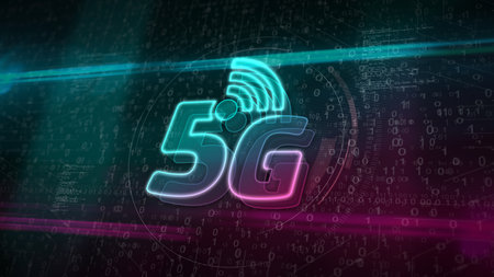5G mobile wireless network and smartphone communication symbol. Abstract concept 3d icon...