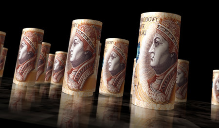 Poland zloty Polish money money rolls 3d illustration. PLN 200 banknote rolls. Concept of finance,...
