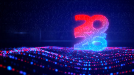 2026 year 3d symbol modern cyber style illustration