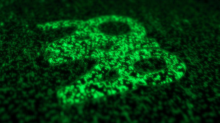 2026 year symbol matrix style. Abstract icon on green digital rain background illustration.の写真素材