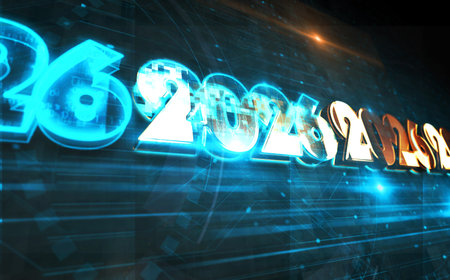 2026 year symbol digital concept. Network, cyber technology sign and computer background abstract icon 3d illustration.の写真素材