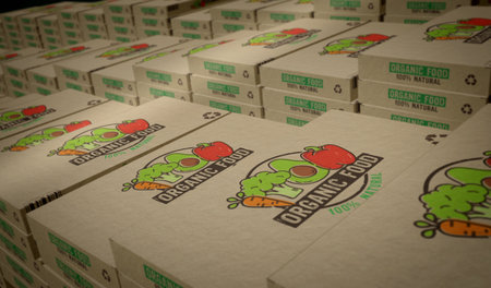Vegetables food healthy diet box production line. Natural vegan nutrition cardboard pack factory....