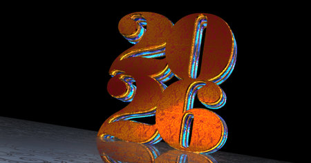 2026 new year 3d symbol spectacular. Abstract glowing golden metal icon illustration.