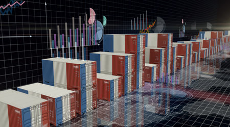 France export production and import cargo containers on charts and diagrams business concept. French...