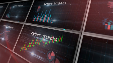 Cyber attacks and digital security breach charts and graphs diagram concept 3d illustration