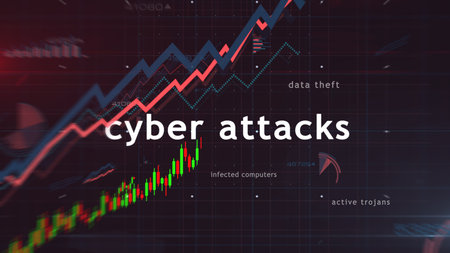 Cyber attacks and digital security breach charts and graphs diagram concept 3d illustrationの写真素材