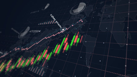 Cyber attacks and digital security breach charts and graphs diagram concept 3d illustrationの写真素材