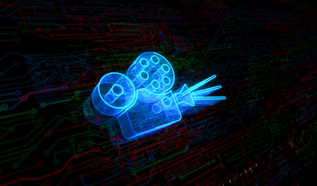 Cinema movie film streaming symbol digital concept. Network, cyber technology and computer...