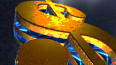 Dollar US money USD 3d symbol spectacular. Abstract glowing golden metal icon illustration.の写真素材
