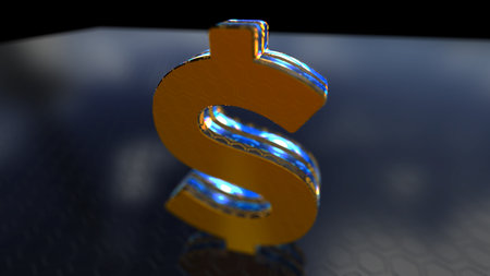 Dollar US money USD 3d symbol spectacular. Abstract glowing golden metal icon illustration.の写真素材