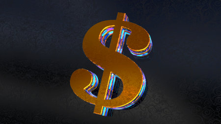 Dollar US money USD 3d symbol spectacular. Abstract glowing golden metal icon illustration.の写真素材
