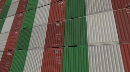 Italy export production and import cargo containers in row business concept. Italian industrial...