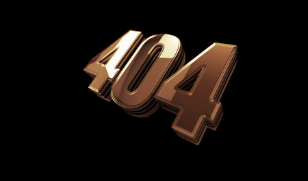 Error 404 page not found oops problem golden metal shine symbol concept. Spectacular glowing and...