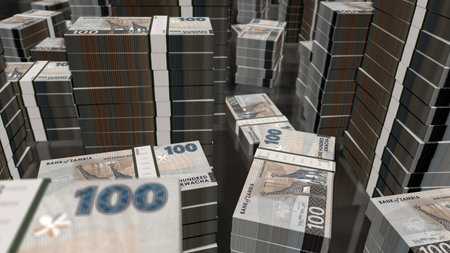 Zambia kwacha Zambian money money pack 3d illustration. 100 ZMW banknote bundle stacks. Concept of finance, cash, economy crisis, business success, recession, bank, tax and debt.の写真素材