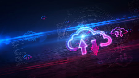 Cloud server computing and data storage symbol. Abstract concept 3d icon illustration.