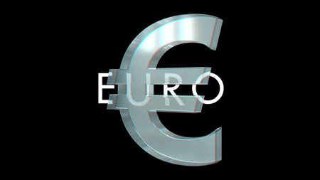 Euro EUR EU money 3d symbol spectacular. Abstract glowing golden metal icon illustration.の写真素材